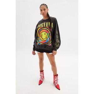 Urban Outfitters Women's X Nirvana Smile Overdyed Oversize Crew Neck Sweatshirt